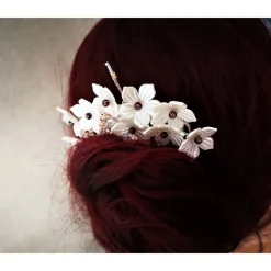 verzierter Haarkamm, silber-weiss, Brautschmuck, festlich