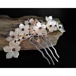 verzierter Haarkamm, silber-weiss, Brautschmuck, festlich