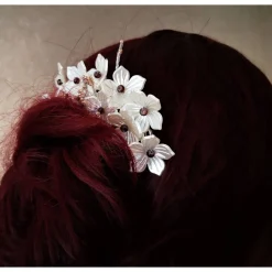 verzierter Haarkamm, silber-weiss, Brautschmuck, festlich