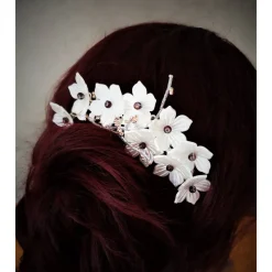 verzierter Haarkamm, silber-weiss, Brautschmuck, festlich