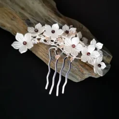 verzierter Haarkamm, silber-weiss, Brautschmuck, festlich