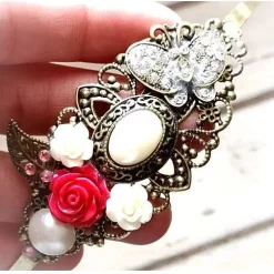 verzierter Haarreif, Vintage-Stil, Haarreifen, Cabochon, Blume, Rosen, Haarschmuck,Hochzeit, Kommunion,bronzefarben,02