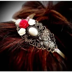 verzierter Haarreif, Vintage-Stil, Haarreifen, Cabochon, Blume, Rosen, Haarschmuck,Hochzeit, Kommunion,bronzefarben,02