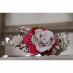 verzierter Haarreif, Vintage-Stil, Haarreifen, Cabochon, Blume, Rosen, Haarschmuck,Hochzeit, Kommunion,silber,02