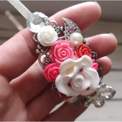 verzierter Haarreif, Vintage-Stil, Haarreifen, Cabochon, Blume, Rosen, Haarschmuck,Hochzeit, Kommunion,silber,02