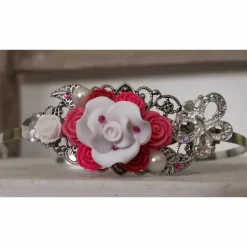 verzierter Haarreif, Vintage-Stil, Haarreifen, Cabochon, Blume, Rosen, Haarschmuck,Hochzeit, Kommunion,silber,02