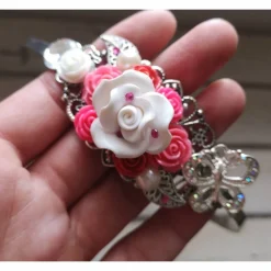verzierter Haarreif, Vintage-Stil, Haarreifen, Cabochon, Blume, Rosen, Haarschmuck,Hochzeit, Kommunion,silber,02