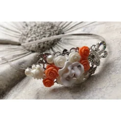 verzierter Haarreif, Vintage-Stil, Haarreifen, Cabochon, Blume, Rosen, Haarschmuck,Hochzeit, Kommunion,silber,02