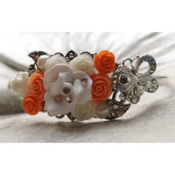 verzierter Haarreif, Vintage-Stil, Haarreifen, Cabochon, Blume, Rosen, Haarschmuck,Hochzeit, Kommunion,silber,02