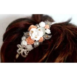 verzierter Haarreif, Vintage-Stil, Haarreifen, Cabochon, Blume, Rosen, Haarschmuck,Hochzeit, Kommunion,silber,02