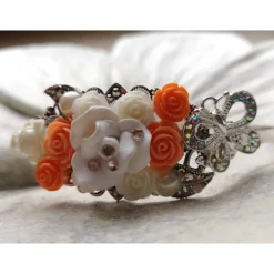 verzierter Haarreif, Vintage-Stil, Haarreifen, Cabochon, Blume, Rosen, Haarschmuck,Hochzeit, Kommunion,silber,02