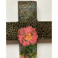 Verziertes Holzkreuz als Geschenk für Geburt, Taufe, Kommunion oder Konfirmation,