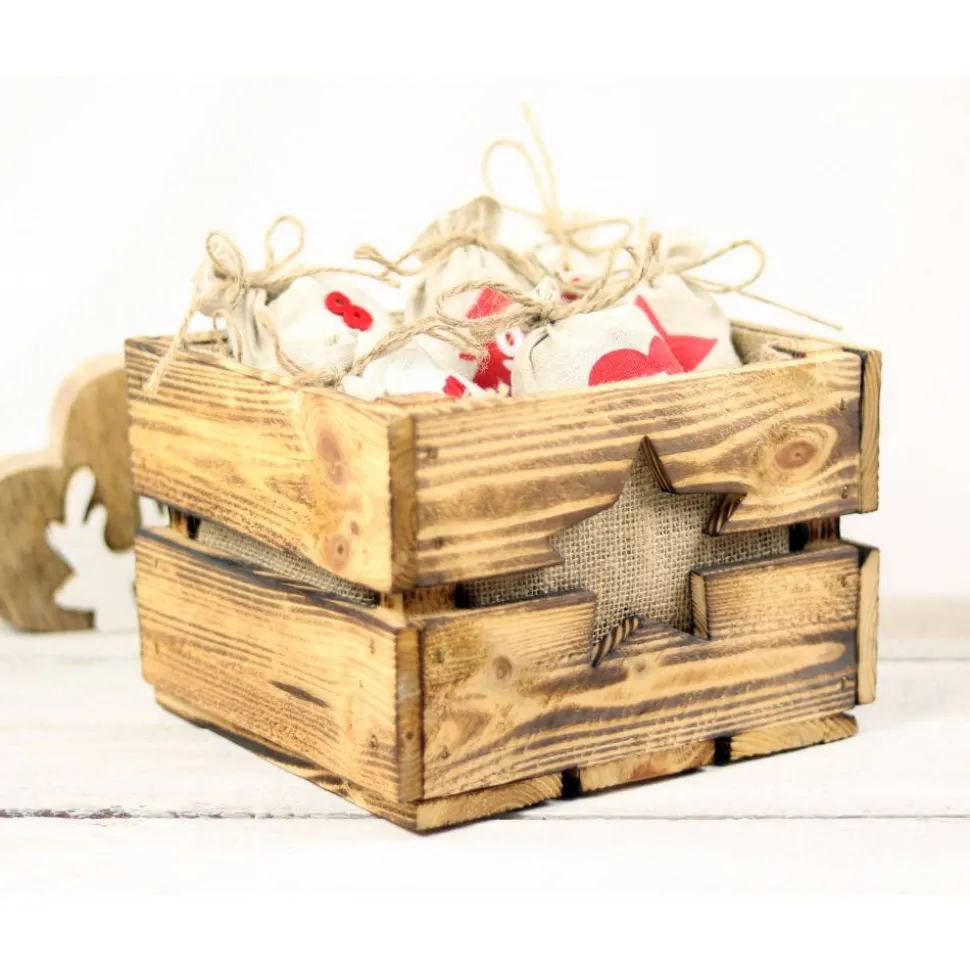 Vintage Adventskiste Rustikale Holzkiste mit Stern für Adventsgeschenke Adventskalender aus Holz Geschenkekiste Weihnachten Deko Geschenk