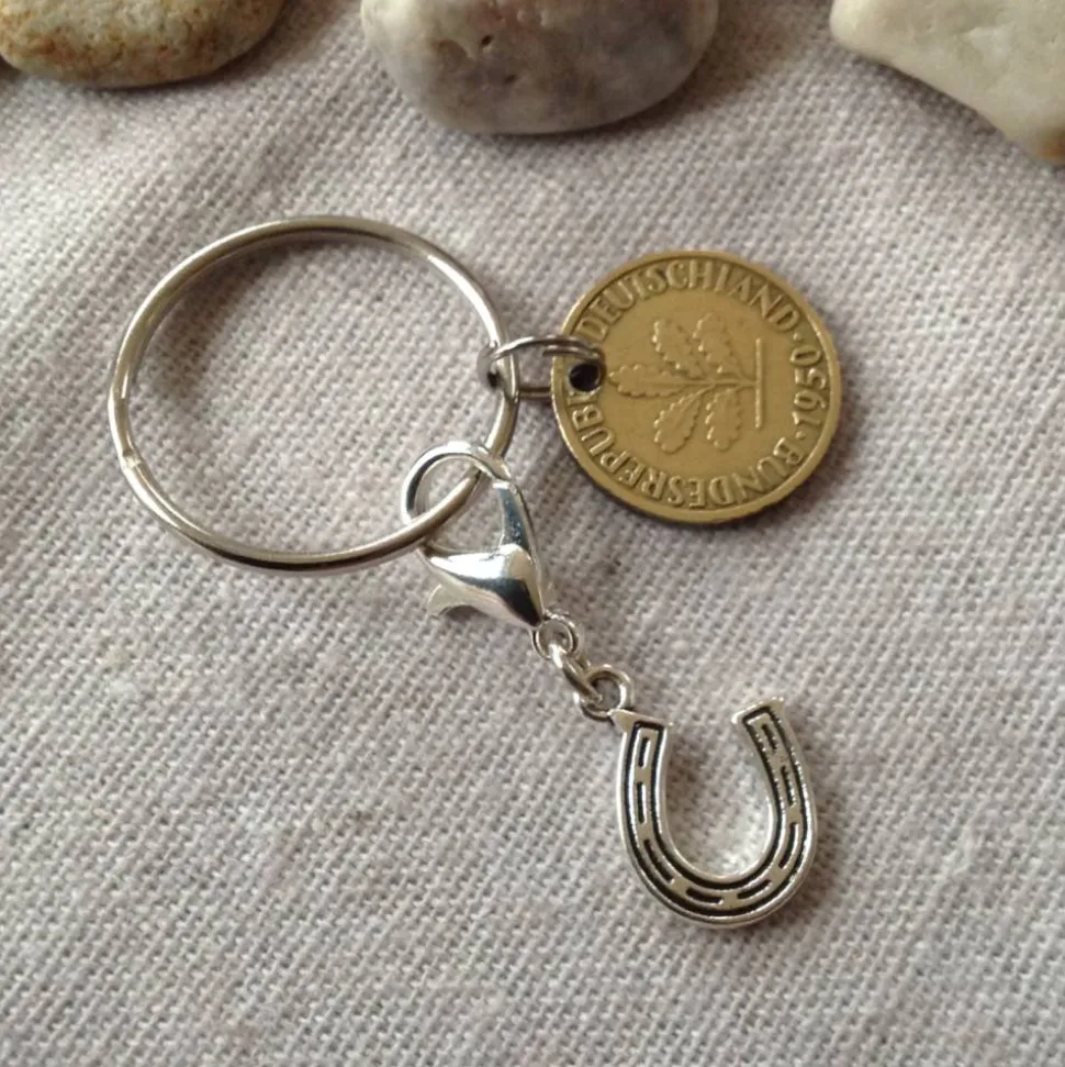 Vintage Geschenkset: Schlüsselanhänger mit alter Münze & Hufeisenanhänger
