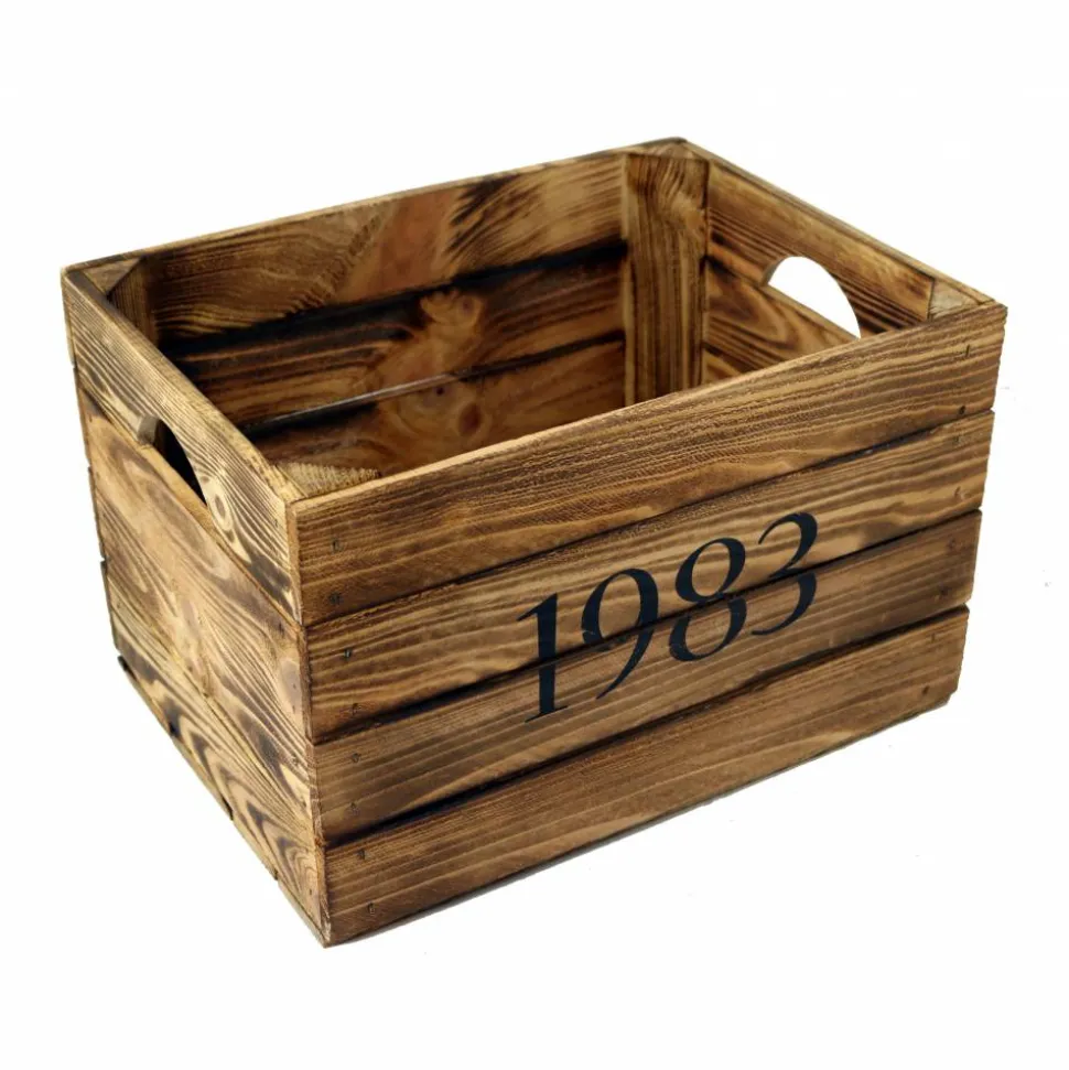 Vintage HOLZKISTE mit JAHRGANG Personalisiert Rustikale Geschenkekiste Weinkiste Geburtsjahr Holz Geschenk 1983
