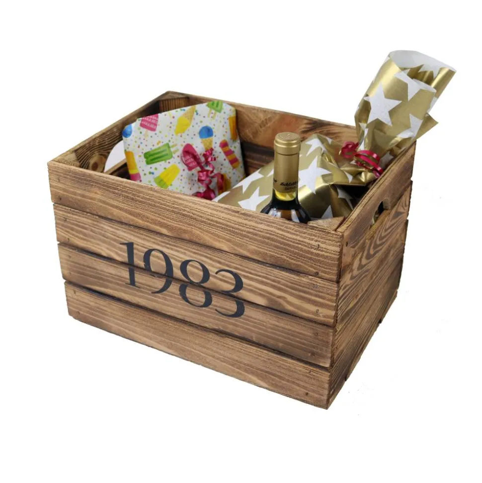 Vintage HOLZKISTE mit JAHRGANG Personalisiert Rustikale Geschenkekiste Weinkiste Geburtsjahr Holz Geschenk 1983