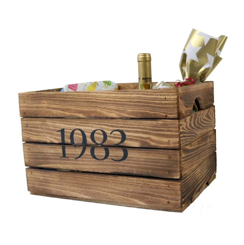 Vintage HOLZKISTE mit JAHRGANG Personalisiert Rustikale Geschenkekiste Weinkiste Geburtsjahr Holz Geschenk 1983