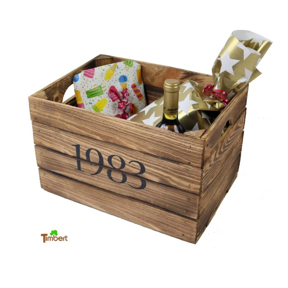 Vintage HOLZKISTE mit JAHRGANG Personalisiert Rustikale Geschenkekiste Weinkiste Geburtsjahr Holz Geschenk 1983