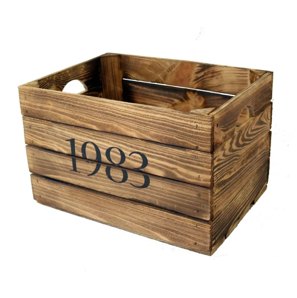 Vintage HOLZKISTE mit JAHRGANG Personalisiert Rustikale Geschenkekiste Weinkiste Geburtsjahr Holz Geschenk 1983