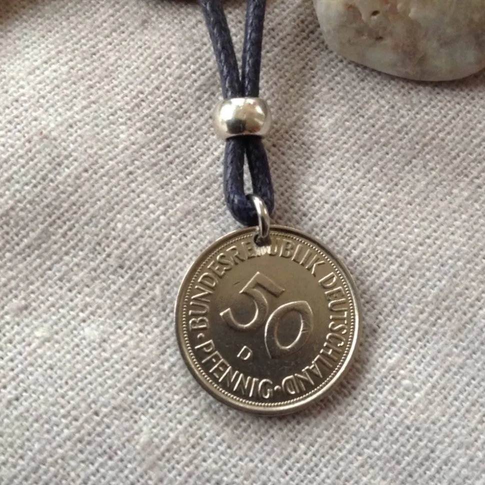 Vintage Kette mit 50 Pfennig Münze von 1976 – Einzigartiges Geschenk zum 50. Geburtstag