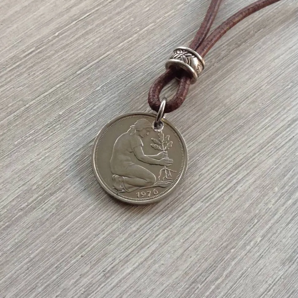 Vintage Kette mit 50 Pfennig Münze von 1976 – Einzigartiges Geschenk zum 50. Geburtstag