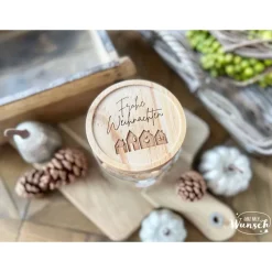 Vorratsglas Holzdeckel | Weihnachten | Keksglas | Plätzchenglas | Gravur | 830ml | Geschenk zu Weihnachten | Glas