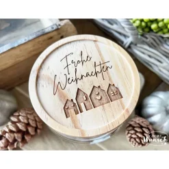 Vorratsglas Holzdeckel | Weihnachten | Keksglas | Plätzchenglas | Gravur | 830ml | Geschenk zu Weihnachten | Glas
