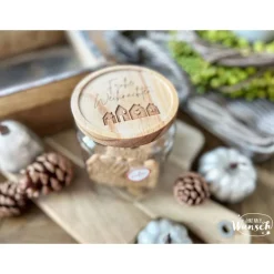 Vorratsglas Holzdeckel | Weihnachten | Keksglas | Plätzchenglas | Gravur | 830ml | Geschenk zu Weihnachten | Glas