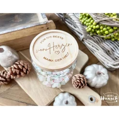 Vorratsglas Holzdeckel | Weihnachten | Keksglas | Personalisiert | Gravur | 830ml | Geschenk zu Weihnachten | Glas