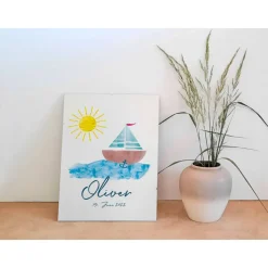 Wandbild Willkommensschild Segelboot