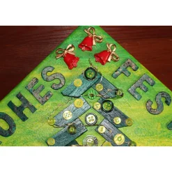 Wanddeko FROHES FEST künstlerischer, abstrakter Weihnachtsbaum auf einem Keilrahmen Künstlerbaum mit LED-Beleuchtung