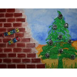 Wanddeko GRAFFITI künstlerischer abstrakter Weihnachtsbaum auf einem Keilrahmen Künstlerbaum mit LED-Beleuchtung