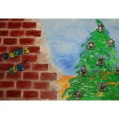 Wanddeko GRAFFITI künstlerischer abstrakter Weihnachtsbaum auf einem Keilrahmen Künstlerbaum mit LED-Beleuchtung