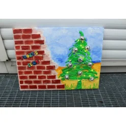 Wanddeko GRAFFITI künstlerischer abstrakter Weihnachtsbaum auf einem Keilrahmen Künstlerbaum mit LED-Beleuchtung