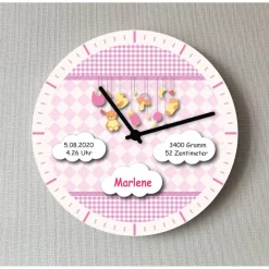 Wanduhr groß Baby Mädchen Wolken Geburtsuhr Daten Namen Kinderwanduhr Geschenk Geburt Uhr