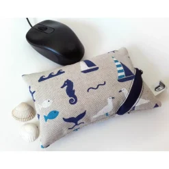 Waschbares Dinkelspelz-Mauskissen mit maritimen Motiven und Reißverschluss, Mauskissen mit Dinkelspreu