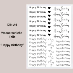 Wasserschiebefolie DIN A4 für Kerzen ~ "Happy Birthday" Kerzentattoo ~ Kerzensticker Geburtstag