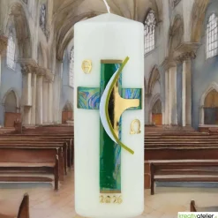 Weg des Glaubens – Christliche Osterkerze mit Kreuz und Alpha & Omega, Licht der Auferstehung, handgemacht
