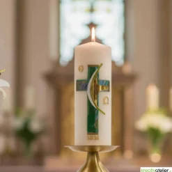 Weg des Glaubens – Christliche Osterkerze mit Kreuz und Alpha & Omega, Licht der Auferstehung, handgemacht