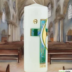 Weg des Glaubens – Christliche Osterkerze mit Kreuz und Alpha & Omega, Licht der Auferstehung, handgemacht