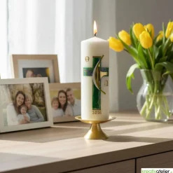 Weg des Glaubens – Christliche Osterkerze mit Kreuz und Alpha & Omega, Licht der Auferstehung, handgemacht