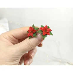 Weichnachtsstern Ohrstecker aus Polymer Clay, Sterlingsilber, rot, grün, Weihnachtsgeschenk