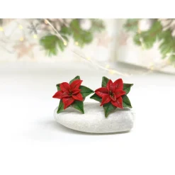 Weichnachtsstern Ohrstecker aus Polymer Clay, Sterlingsilber, rot, grün, Weihnachtsgeschenk