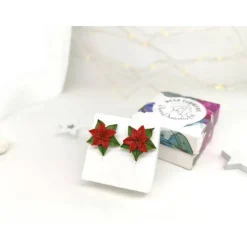 Weichnachtsstern Ohrstecker aus Polymer Clay, Sterlingsilber, rot, grün, Weihnachtsgeschenk