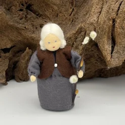 Weidenkätzchen, dunkelgraues Kleid - Jahreszeitentisch  - Winter - Blumenkinder - Frühling