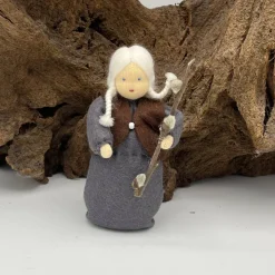 Weidenkätzchen, dunkelgraues Kleid - Jahreszeitentisch  - Winter - Blumenkinder - Frühling