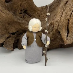 Weidenkätzchen, hellgraues Kleid - Jahreszeitentisch  - Winter - Blumenkinder - Frühling