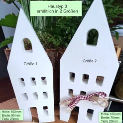 Weiße Deko Häuser – Handgemachte Keramik Häuschen im skandinavischen Stil für Fensterbank & Tischdeko