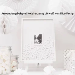 Weiße Holzherzen - 12 Stück