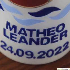 weiße Taufkerze Arche Noah mit Regenbogen und Taube, wunderschöne handgefertigte Taufkerze für Jungen und Mädchen